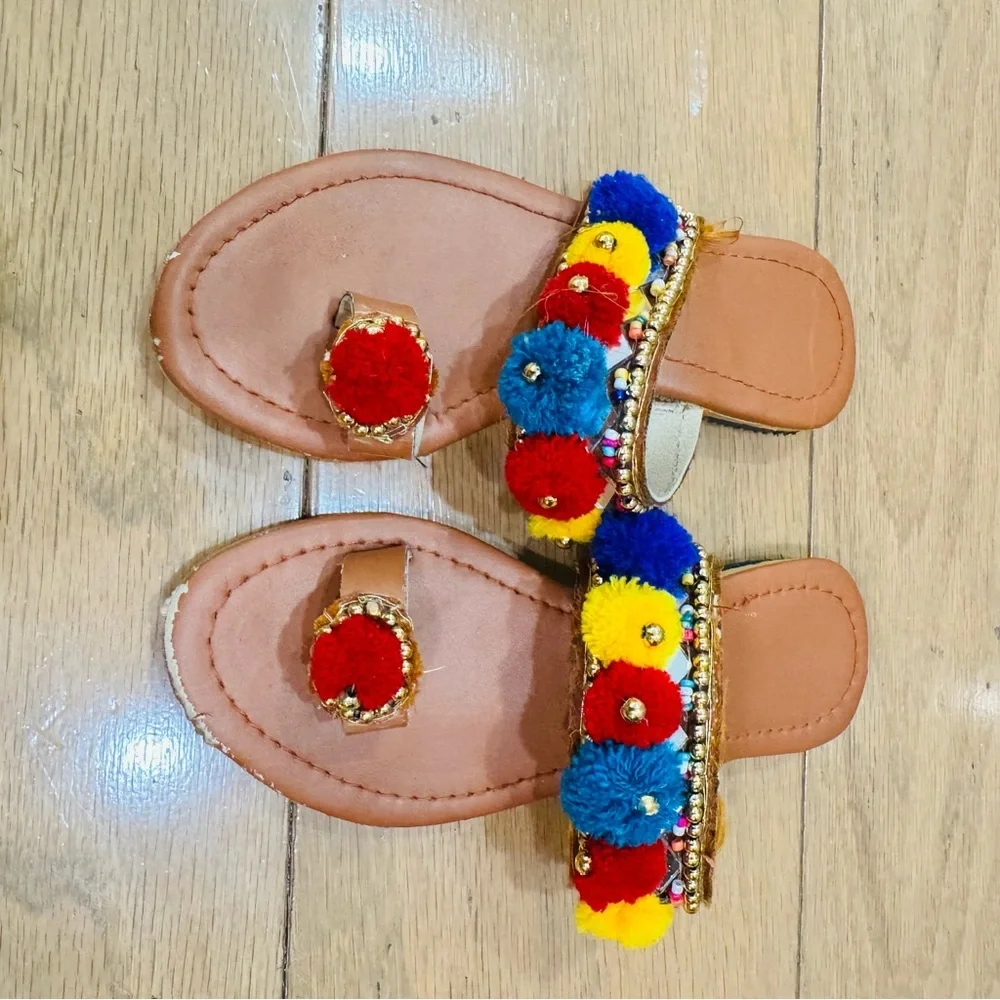 Colorful Pom Pom Sandals for toddler girl size 7
